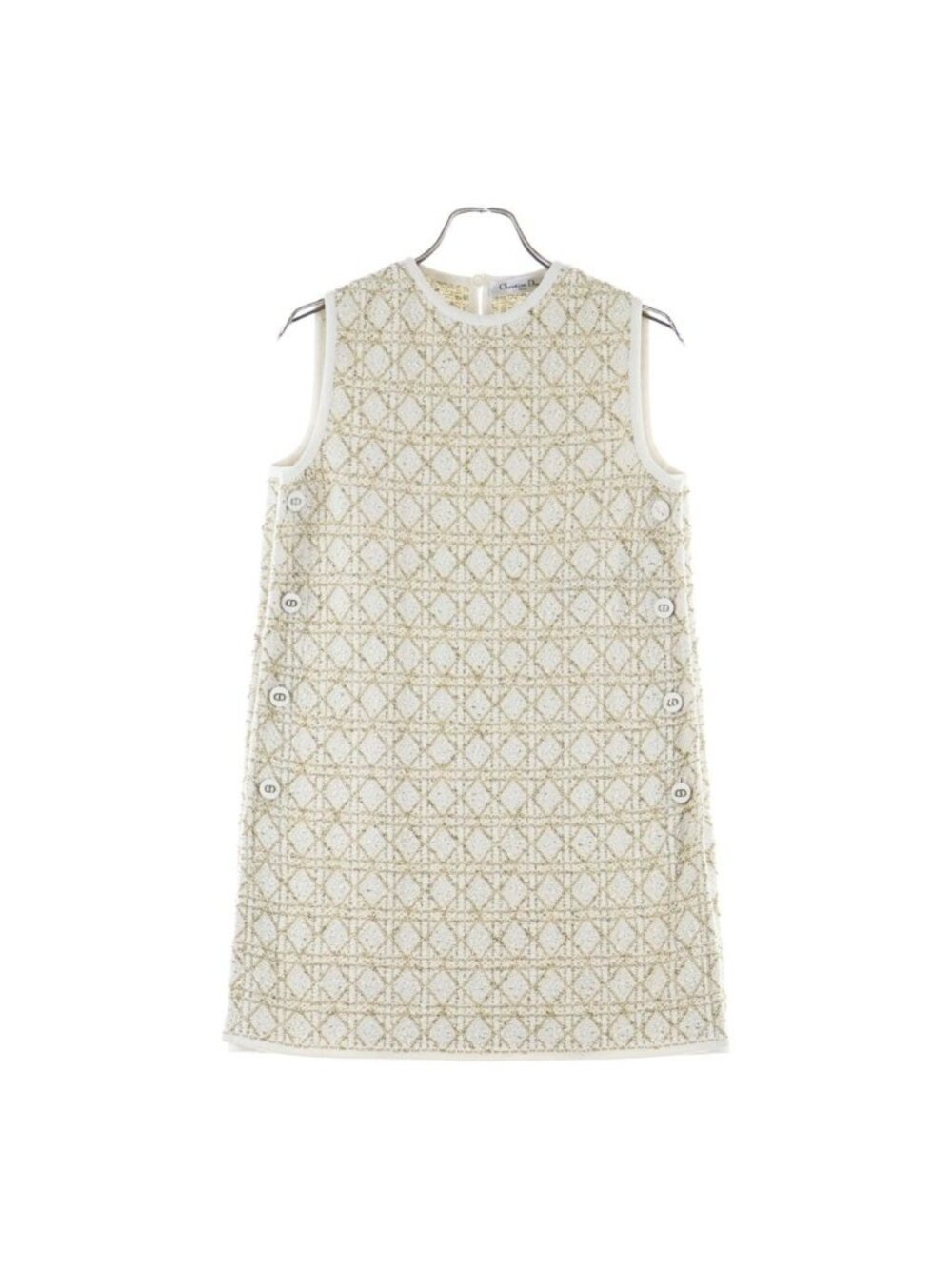 Dior Cannage Jacquard All Over Print Sleeveless Mini Dress White Gold